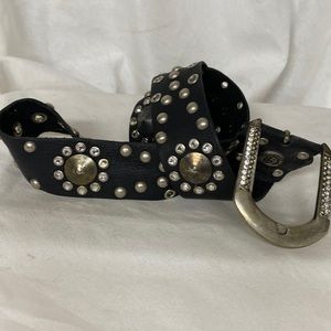 Leather Rock Black Leather Crystal Studded Belt